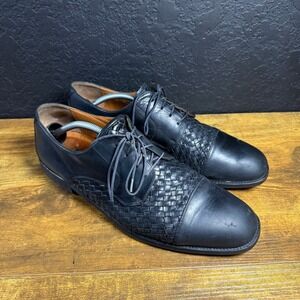 Bostonian Florentine Mens 12 M Black Leather Woven Cap Toe Derby Shoes Italy
